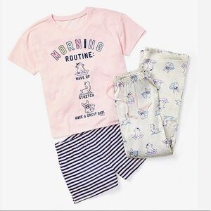 NWT justice 3 piece morning routine pajamas girl 6 pants short sleeve SS